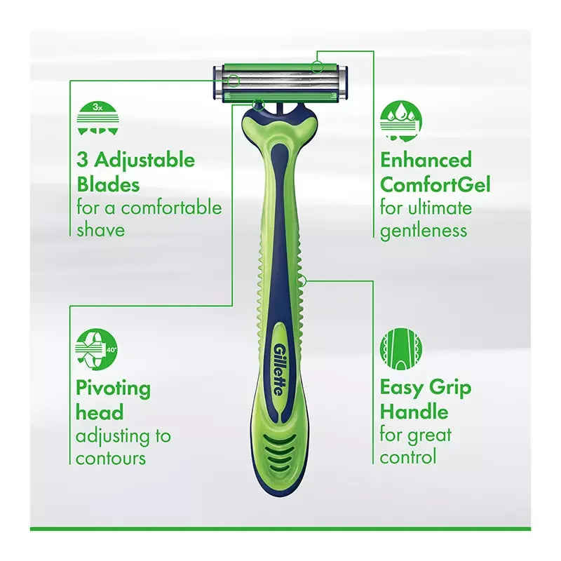 Gillette Sensor3 Sensitive Men's Disposable Razor, 3-Bladed Razor Blades, 24 ct. - USA MEGA SHOP