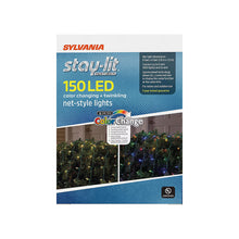 Front of Sylvania Staylit 150-count color-changing LED net light packaging