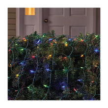 Sylvania Staylit LED net lights glowing in assorted colors across a shrub