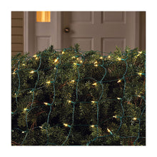Sylvania Staylit LED net lights glowing warm white across a shrub