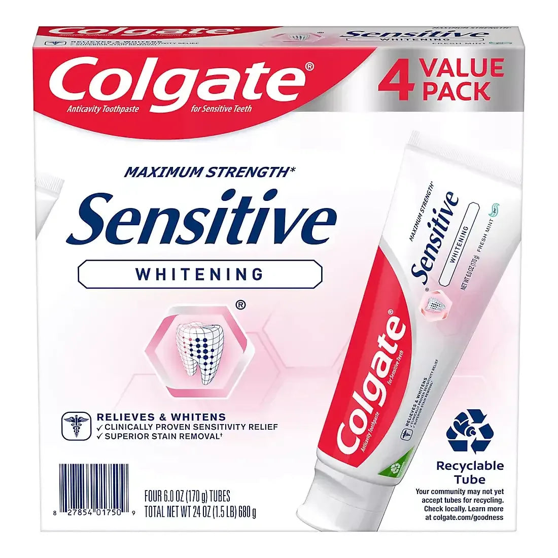 Colgate Sensitive Whitening Toothpaste, Cavity Protection Mint Toothpaste Gel, 4 pk./6 oz - USA MEGA SHOP