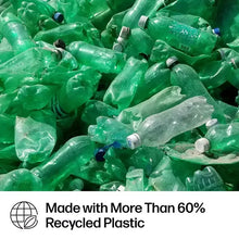 Green recycled plastic bottles filling the frame