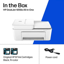 Box contents illustration with white all-in-one printer and included items