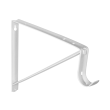 White closet rod bracket with L-shaped side plate and curved rod hook
