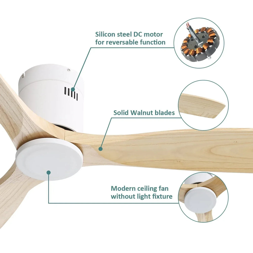 Sofucor 52 Inch Modern Flush Mount Ceiling Fan with Wood Blades - USA MEGA SHOP