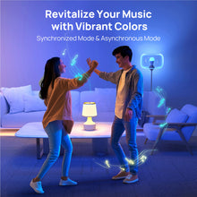 Color-changing smart light bulb in a table lamp, multicolor glow