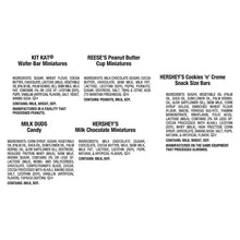 Hershey's assorted Halloween candy bulk bag ingredient list panels on back
