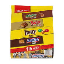 Chocolate candy variety pack bag, 115 pieces, with Snickers, Twix, Milky Way, M&M's.