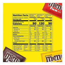 M&M's fun size candy variety pack nutrition facts panel with mini candy packets
