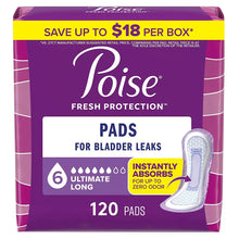 Poise pads box for bladder leaks, 6 drop ultimate long, 120 count