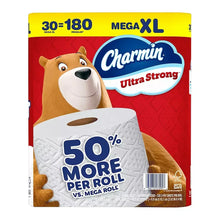 Charmin Ultra Strong Mega XL toilet paper pack, 30=180 count, 50% more per roll