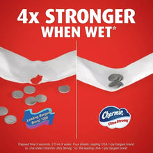 Charmin Ultra Strong toilet paper graphic labeled 4x stronger when wet
