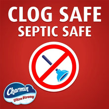 Charmin Ultra Strong toilet paper package with clog safe and septic safe icons