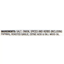 Seasoning ingredients list: salt, onion, spices & herbs, roasted garlic, dill weed oil