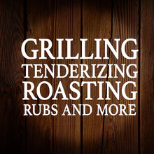 Promotional text card: Grilling, tenderizing, roasting rubs and more