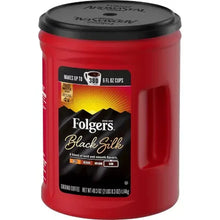 Red Folgers Black Silk ground coffee canister side panel with black lid