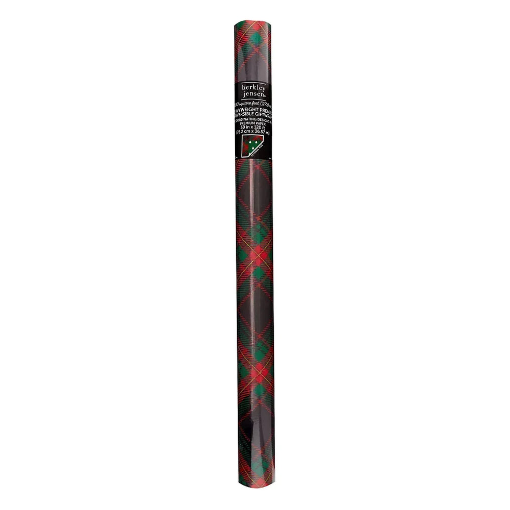 Berkley Jensen 300 sq. ft. Reversible Christmas Gift Wrap, Plaid and Trees - USA MEGA SHOP
