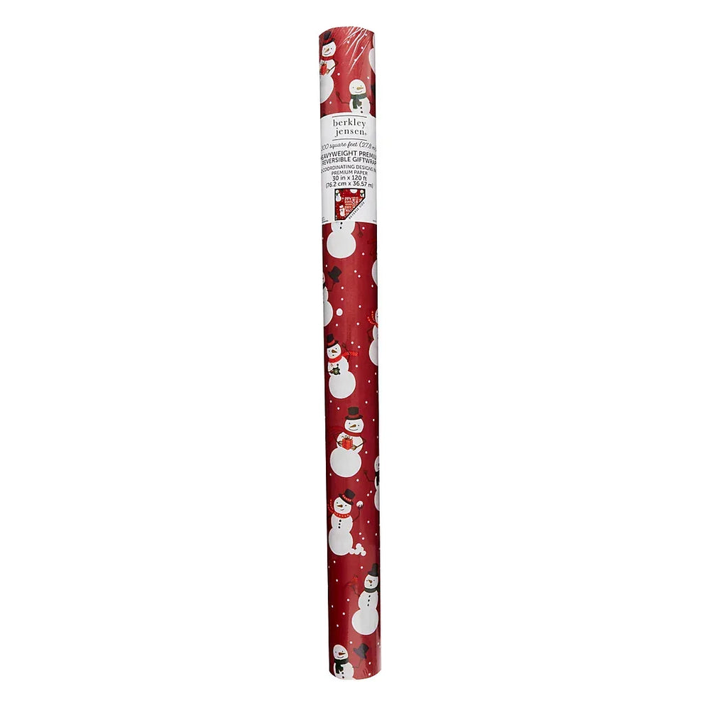 Berkley Jensen 300 sq. ft. Reversible Christmas Gift Wrap, Snowman and Text - USA MEGA SHOP