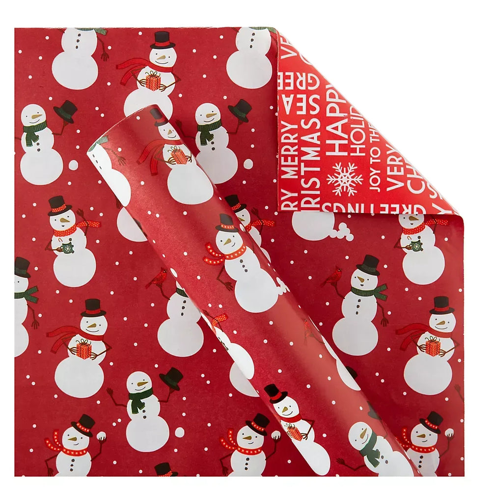 Berkley Jensen 300 sq. ft. Reversible Christmas Gift Wrap, Snowman and Text - USA MEGA SHOP