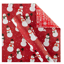 Reversible Christmas gift wrap, red snowman pattern with holiday text