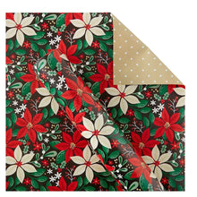 Reversible Christmas gift wrap sheet with red, green floral pattern and beige dots
