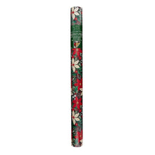 Reversible Christmas gift wrap roll with red, green poinsettia floral design