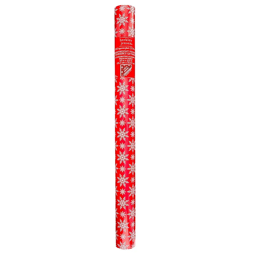 Berkley Jensen 300 sq. ft. Reversible Christmas Gift Wrap, Snowflake and Stripes - USA MEGA SHOP