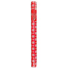 Reversible Christmas gift wrap roll, red with white snowflake pattern and brand label