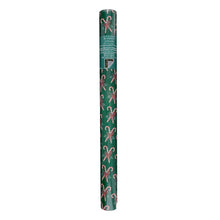 Reversible Christmas gift wrap roll in green with candy cane and mistletoe pattern
