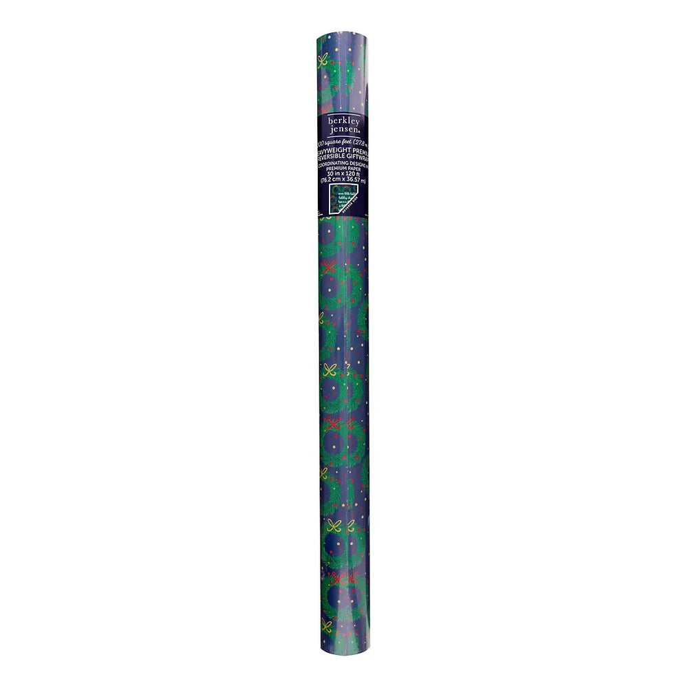 Berkley Jensen 300 sq. ft. Reversible Christmas Gift Wrap, Wreath and Holiday Cheer - USA MEGA SHOP