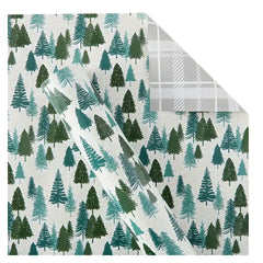 Berkley Jensen 300 sq. ft. Reversible Christmas Gift Wrap, Trees and Grey Plaid - USA MEGA SHOP