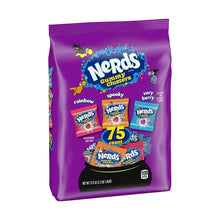 Purple Nerds gummy clusters candy bag, 75 count, with flavor options shown on label