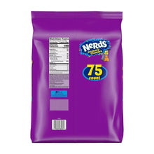 Purple Nerds gummy clusters candy bag back, 75 count with nutrition panel and barcode