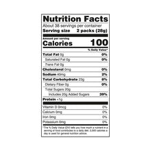 Nutrition Facts panel on Nerds gummy clusters candy bag, 100 calories per serving