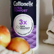 Cottonelle Ultra Comfort toilet paper package with 3x more absorbent badge