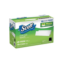 Multi-fold paper towel case, green box angled view with 16 packs and 4,000