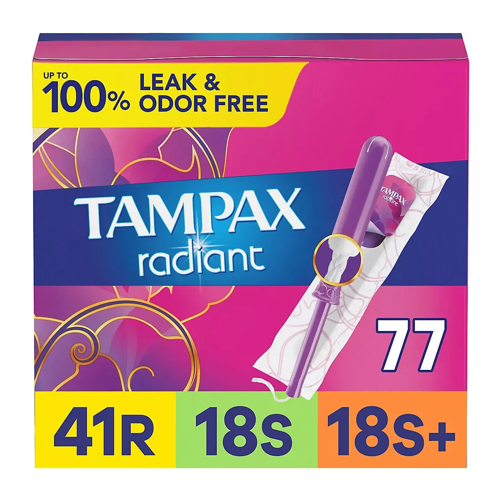 Tampax Radiant Feminine Care Tampons for Women, Regular/Super/Super Plus, Unscented, 77 ct. - USA MEGA SHOP