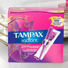 Tampax radiant tampon box with applicator, CleanSeal wrapper and grip