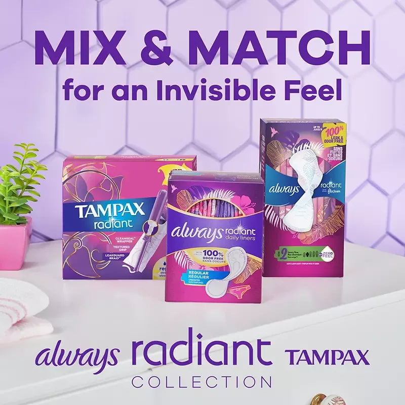 Tampax Radiant Feminine Care Tampons for Women, Regular/Super/Super Plus, Unscented, 77 ct. - USA MEGA SHOP