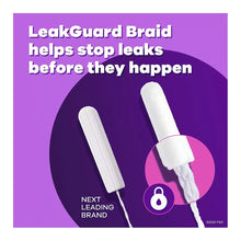 Tampon with LeakGuard braid, two regular-size tampons shown
