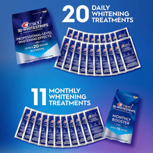 Teeth whitening kit with individual strip sachets and monthly booster card