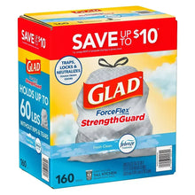 Glad ForceFlex StrengthGuard tall kitchen drawstring trash bags box, 160 count