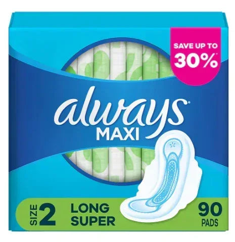 Always Long and Super Maxi Pads with Flexi-Wings Multipack, 90 ct.