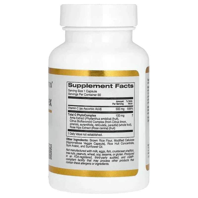 California Gold Nutrition, Total C Complex with Ascorbic Acid, Amla Extract, Citrus Bioflavonoids & Rose Hip Extract, 500 mg, 60 Veggie Capsules