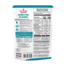 Back panel of basmati rice pouch with Nutrition Facts and ingredient information