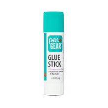 Pen+Gear glue stick with teal cap and white body, purple disappearing washable