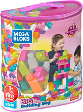 Mega Bloks Big Building Bag with pink zipper and assorted block pieces