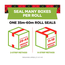 Packaging tape box-sealing method graphic with roll seal counts per roll