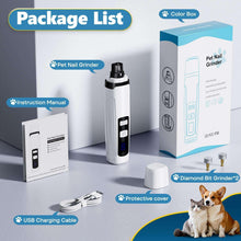 Pet nail grinder kit with charging cable, protective cover, and diamond bit heads