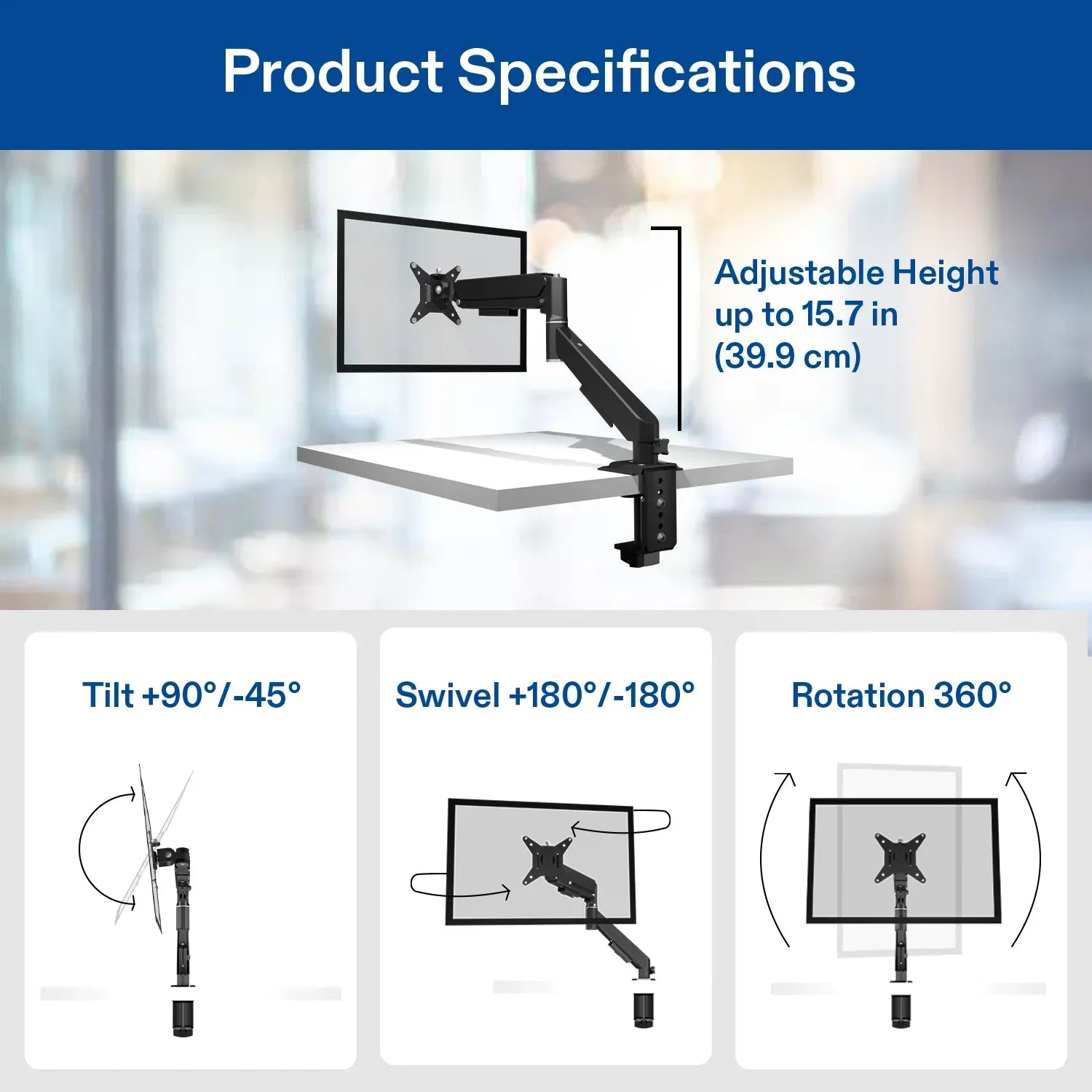 onn Spring Assisted Desk Mount for 13" to 32" Monitors/TVs, 3x Load Tested, Holds up to 19.8 lbs.